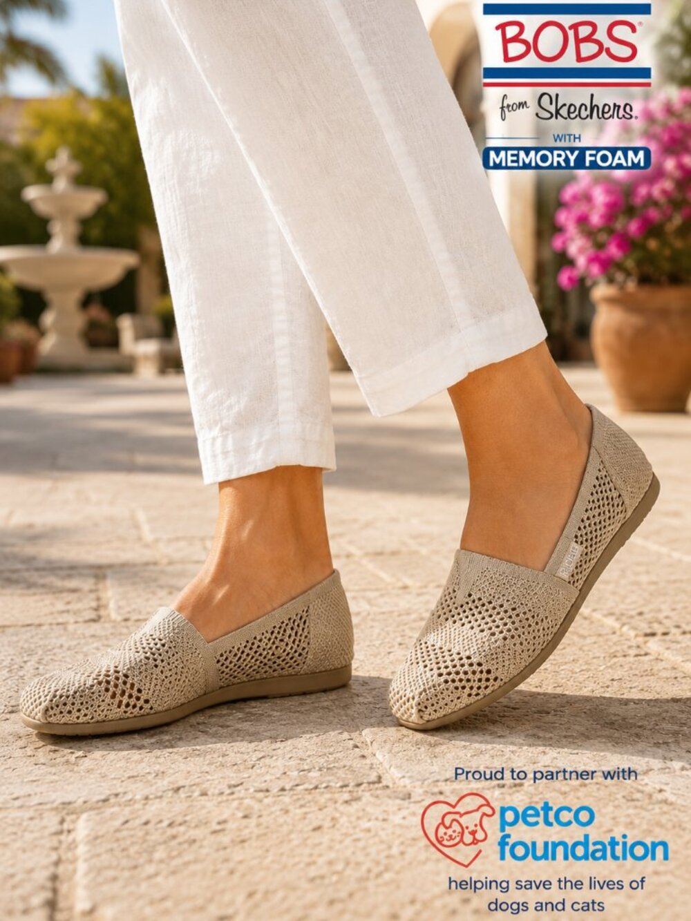 NWT BOBS Skechers Memory Foam Knit Slip On Flats Natural Beige Size 7